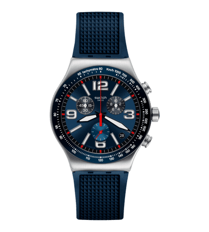 Swatch Irony Chrono New YVS454 Herren Armbanduhr Blau • Edelstahlgehäuse • Chronograph