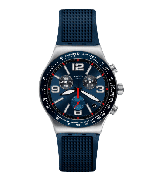 Swatch Irony Chrono New YVS454 Herren Armbanduhr Blau • Edelstahlgehäuse • Chronograph