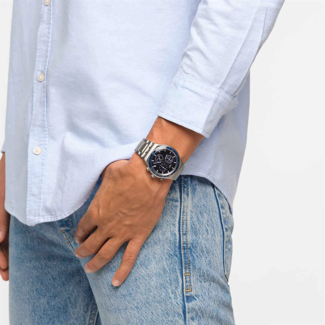 Swatch Irony Chrono New YVS496G Herrenuhr Kobaltblau • Chronograph • Schmetterlingsschließe, Bild 5