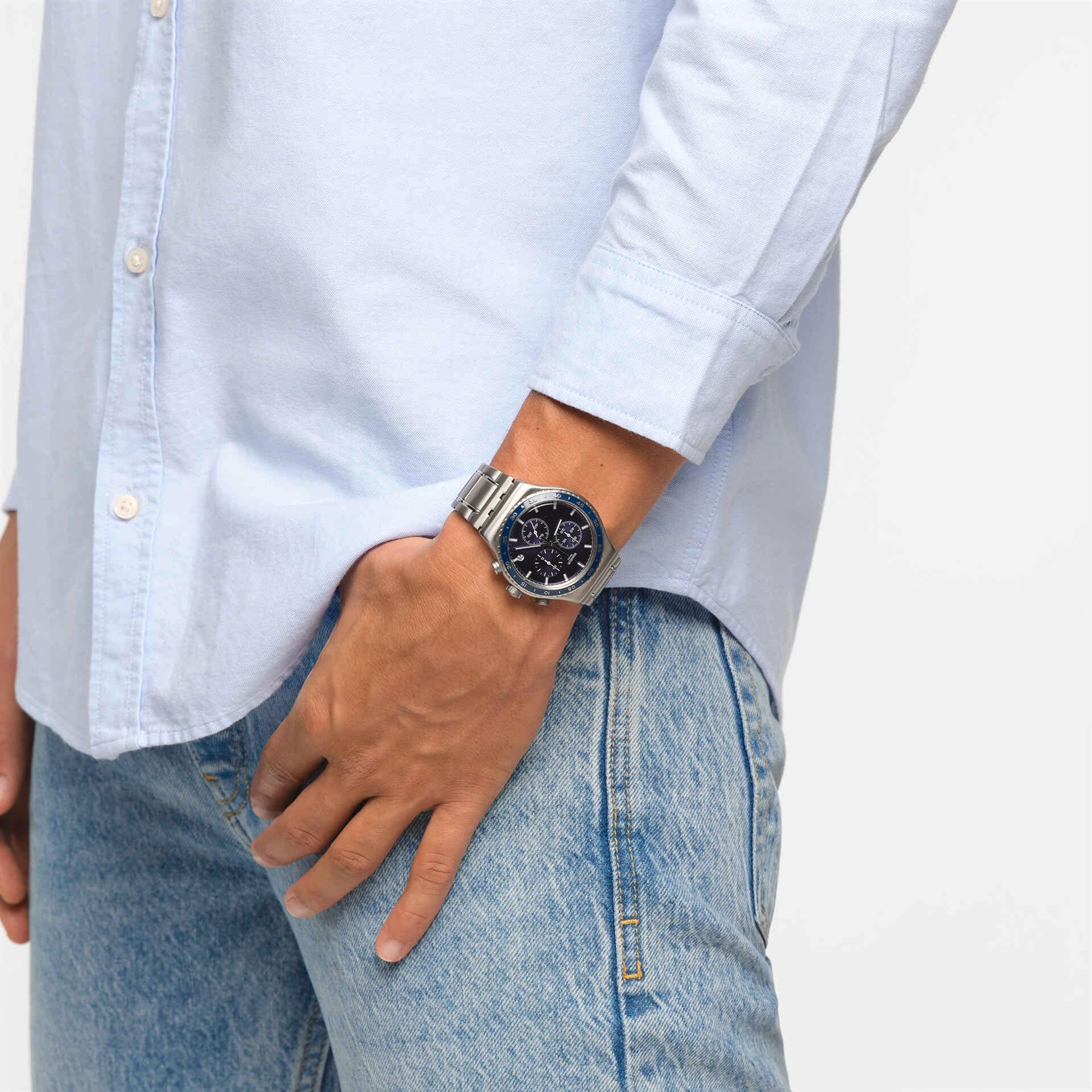 Swatch Irony Chrono New YVS496G Herrenuhr Kobaltblau • Chronograph • Schmetterlingsschließe, Bild 2