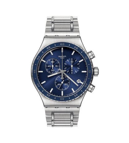 Swatch Irony Chrono New YVS496G Herrenuhr Kobaltblau • Chronograph • Schmetterlingsschließe