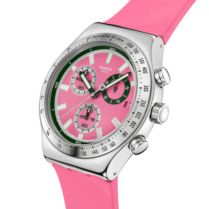 Swatch Irony Chrono New YVS538 Damenuhr Rosa • Leuchtzeiger & Leuchtindizes • Tachymeter-Lünette, Bild 3