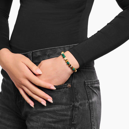 Beaded Bracelet with Imitated Malachite, Jasper and Tiger's Eye - Thomas Sabo Model: A2193-468-7-L19
