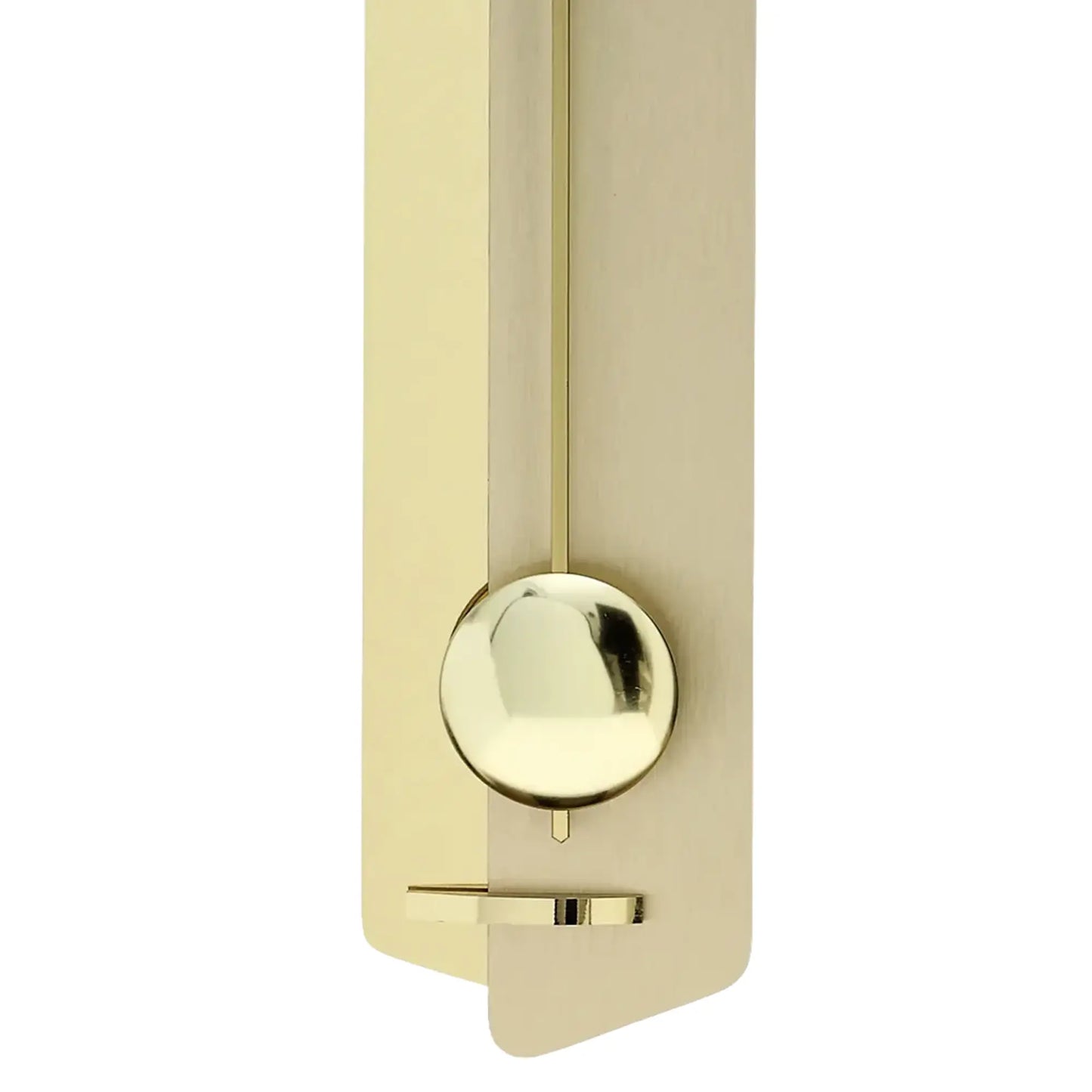 Wanduhr in Goldfarben mit rundem Pendelteil und abgerundeter Zierblende