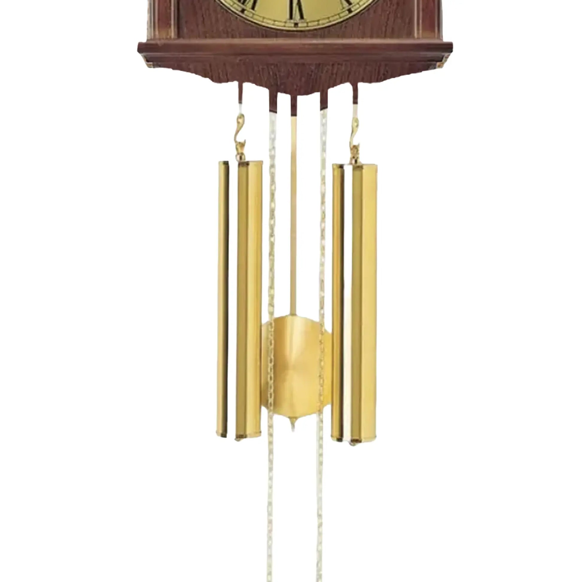 AMS Heimuhr-Wanduhr mit Nussbaum-Holzgehäuse und Messing-Zinkern, rundes Ziffernblatt