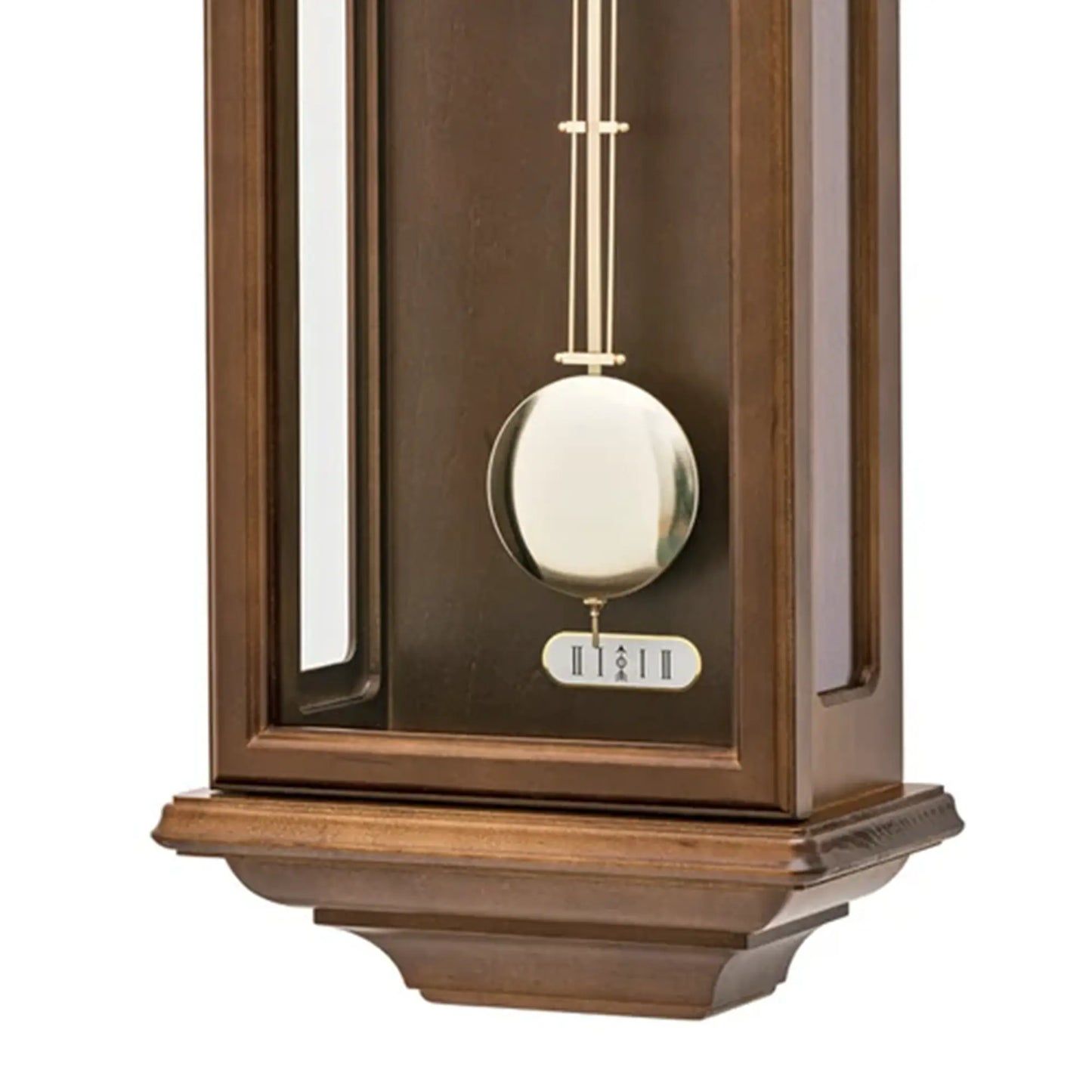 Regulator-Wanduhr aus Nussbaumholz mit rundem Pendel und Glasfront