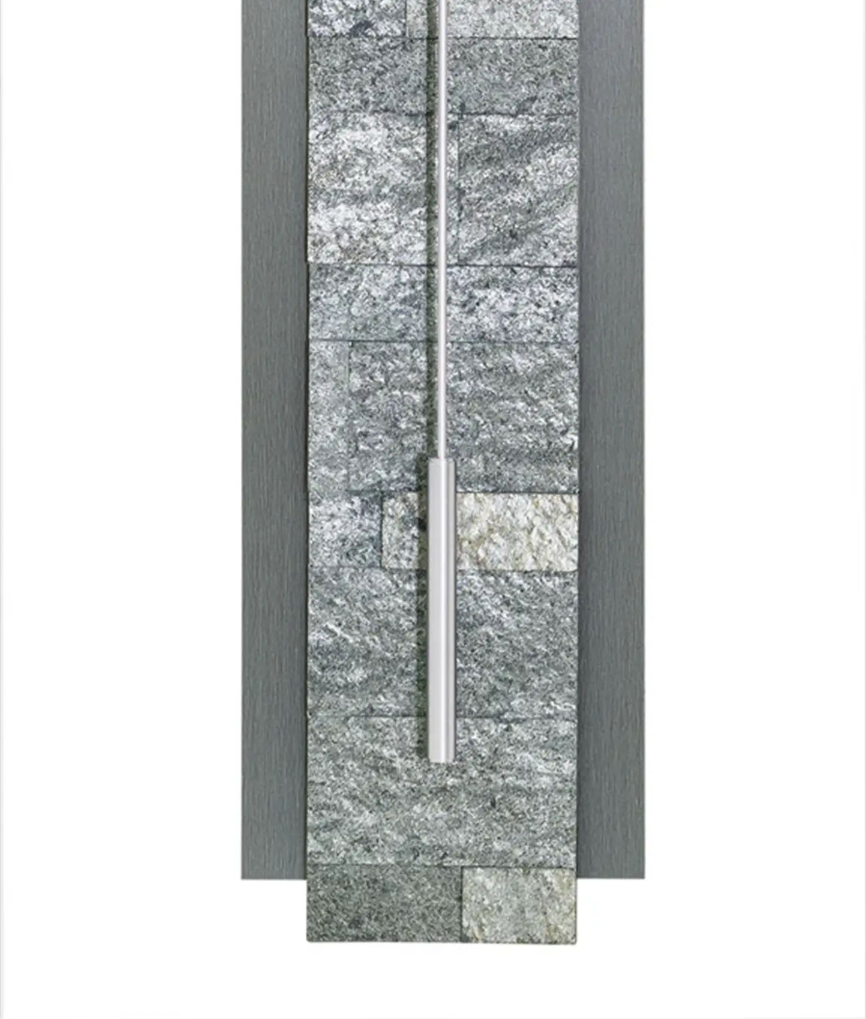 Wanduhr mit grauem Stein-Design und Metallpendelstab