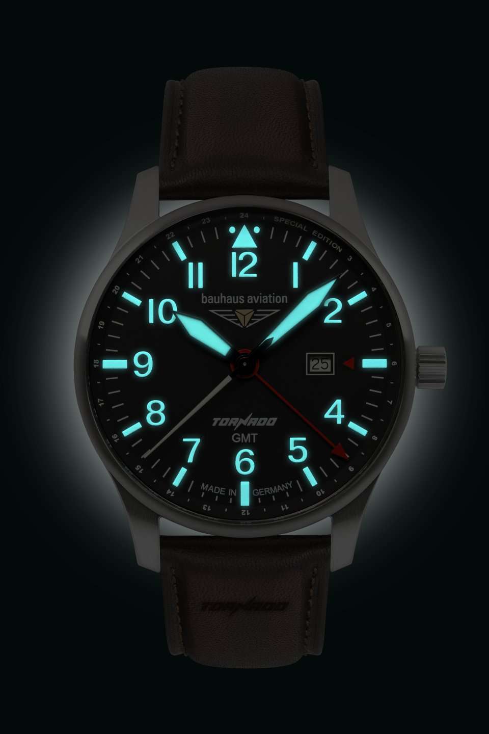 Bauhaus Aviation GMT 2744-2 Herren Armbanduhr Braun/Schwarz • Schweizer Quarzwerk • GMT-Funktion, Bild 2