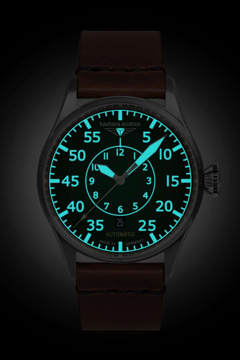 Bauhaus Aviation 2756-4 Herrenuhr Braun/Grün • Schweizer Automatikwerk SW 200 • Saphirglas, Bild 3