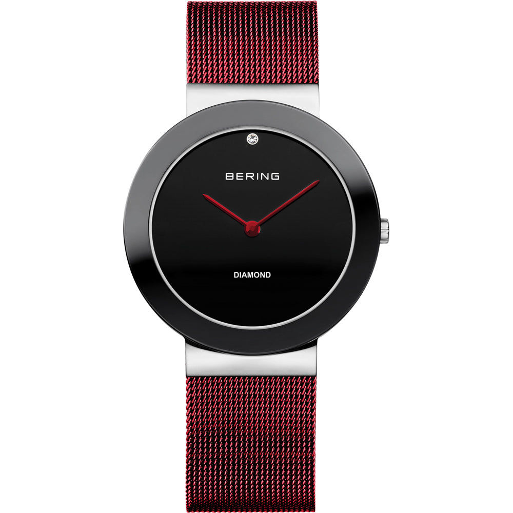 Bering Ceramic 11435-Charity Damenuhr Silber-Rot • Keramikgehäuse • 50 m Wasserdicht