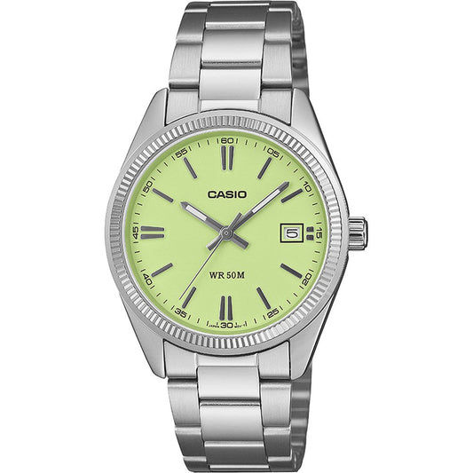 Casio Armbanduhr: grünes Zifferblatt, Stahlband, WR 50 m