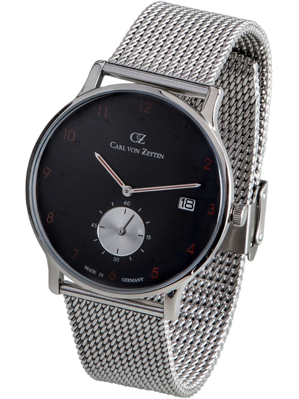 Carl von Zeyten Furtwangen CVZ0018BKMB Herrenuhr Grau • Mineralglas • Edelstahl-Mesharmband
