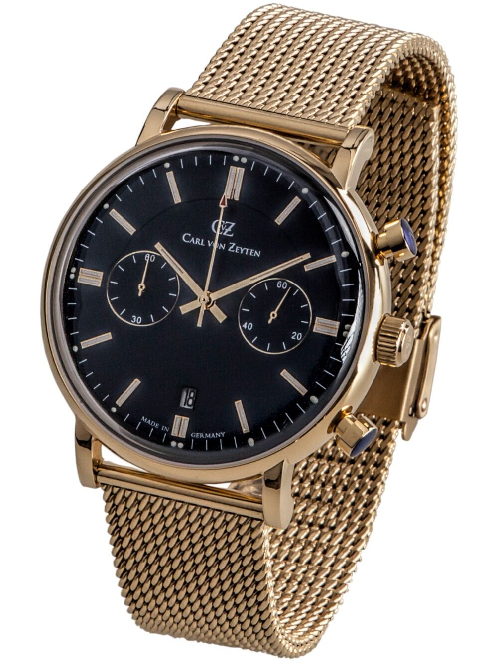 Carl von Zeyten Bühlot CVZ0037GBLM Herrenuhr Schwarz/Gold • Chronograph • Datumsanzeige