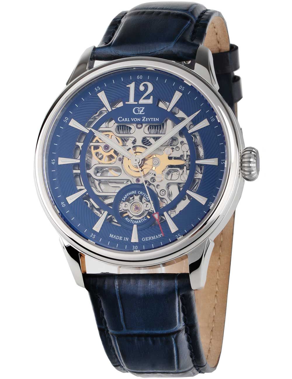 Carl von Zeyten Schramberg CVZ0080BLS Herrenuhr Blau • Skelett-Automatik • Saphirglas-Sichtboden