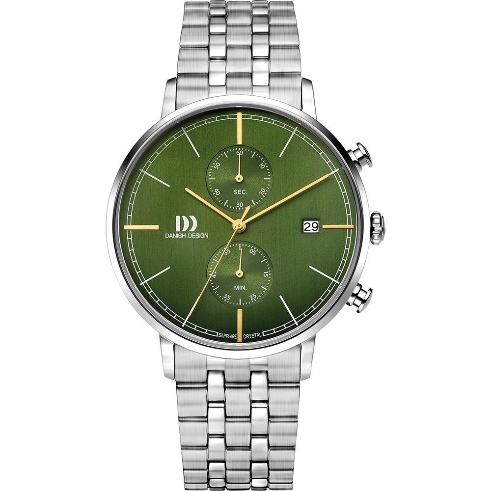 Danish Design Tidløs Koltur IQ97Q1290 Herrenuhr Grün • Chronograph mit Datum • Mesh-Armband