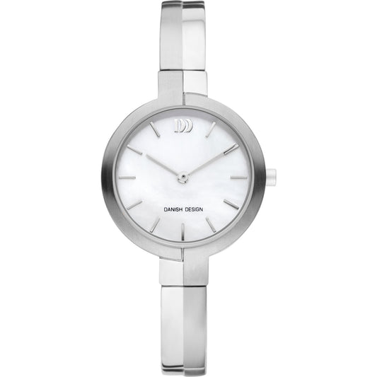 Damen-Titanuhr mit rundem Gehäuse, perlmuttfarbenem Zifferblatt und Metallarmband