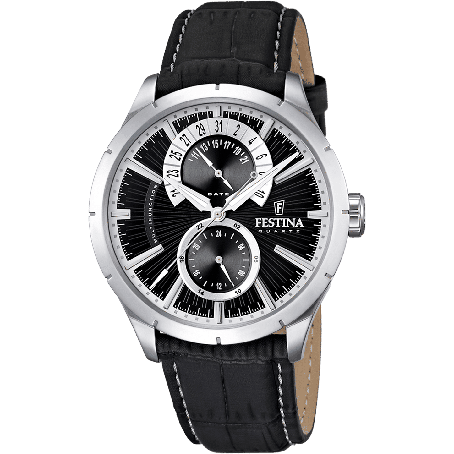 Festina Retro F16573/3 Herren Armbanduhr • Retrograde Funktion • Schwarzes Lederband