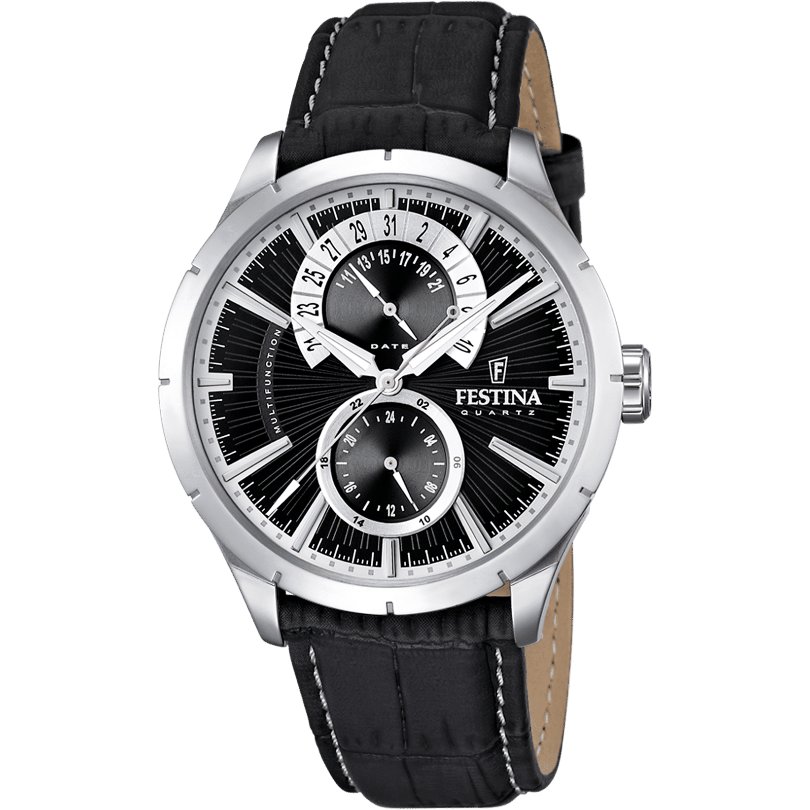 Festina Retro F16573/3 Herren Armbanduhr • Retrograde Funktion • Schwarzes Lederband