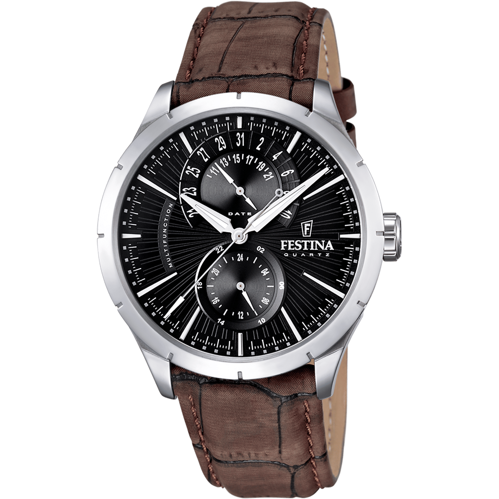 Festina F16573/4 Herrenuhr Multifunktion • Stahlgehäuse mit Mineralglas • Braunes Lederarmband