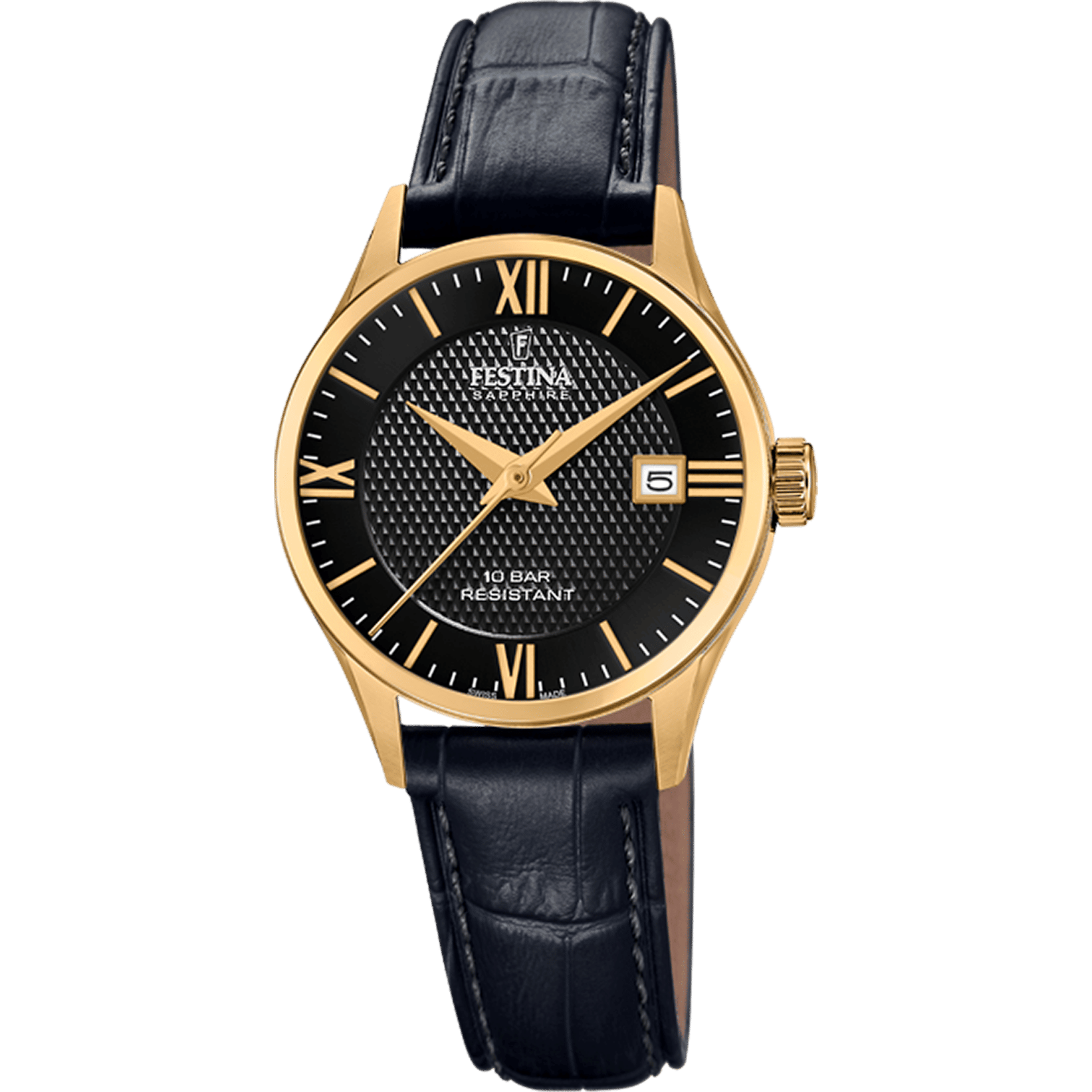 Festina F20011/4 Damenuhr Schwarz/Goldfarben • Saphirglas • Schweizer Qualität