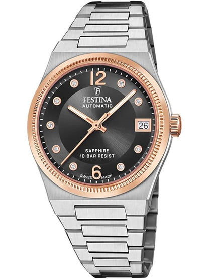 Festina Rivé F20031/3 Damenuhr Schwarz • Automatikwerk Swiss Made • Saphirglas