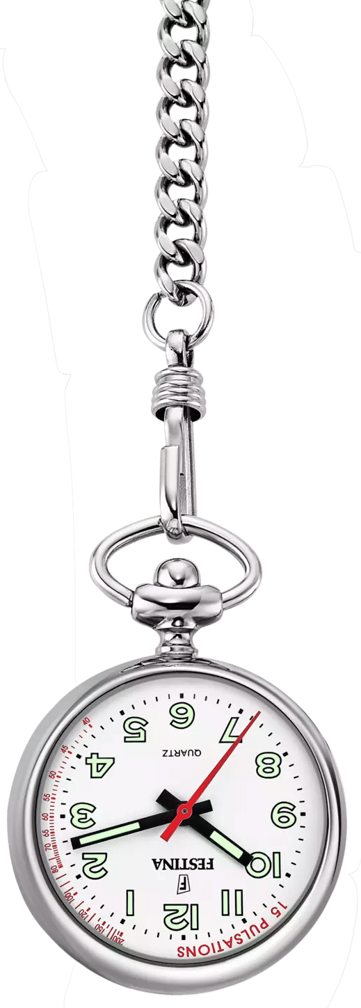 Damen-Taschenuhr mit Kette, silberfarben, Zifferblatt mit farbigen Markierungen