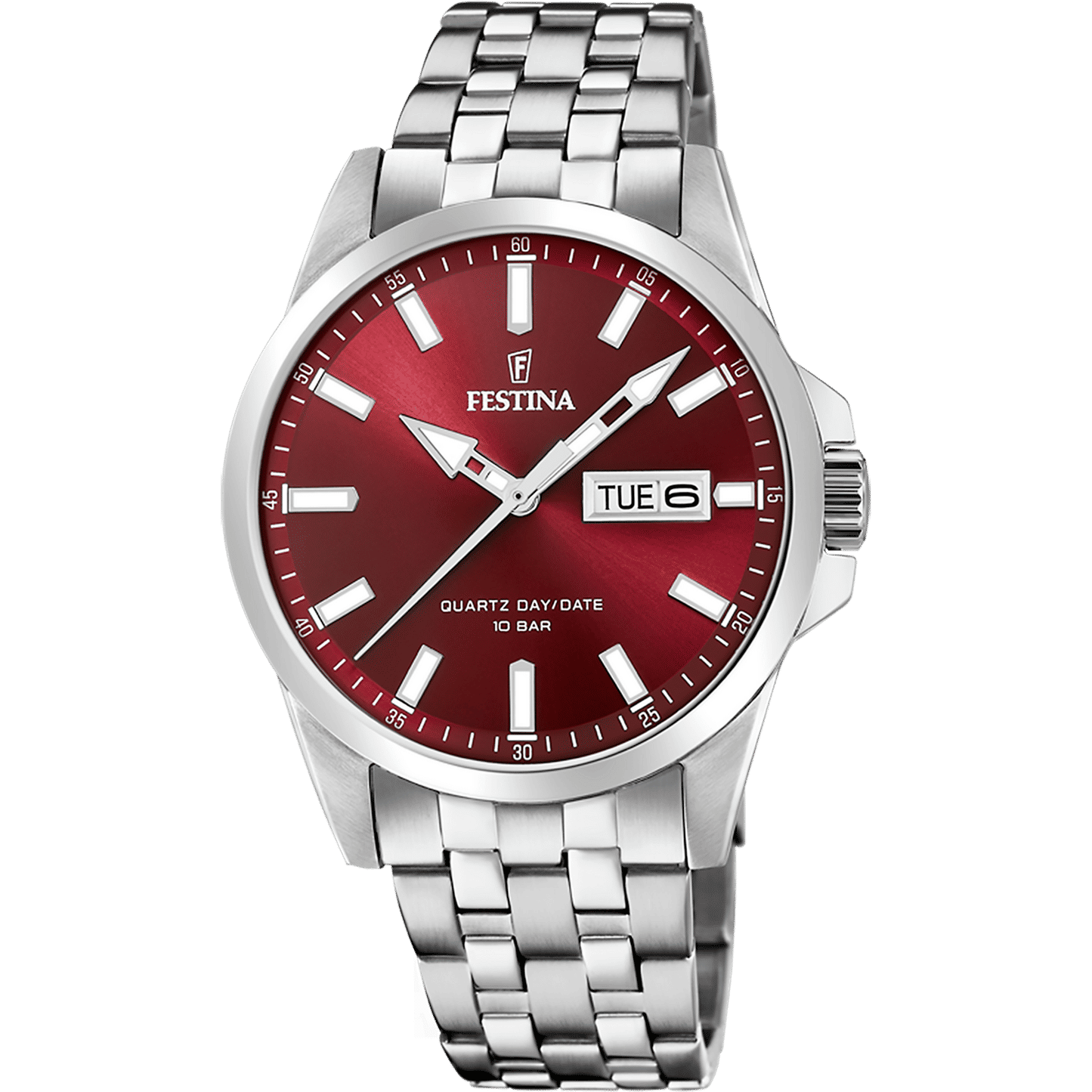 Festina Classics F20357/G Herrenuhr Rot • Quarzwerk • Edelstahlarmband