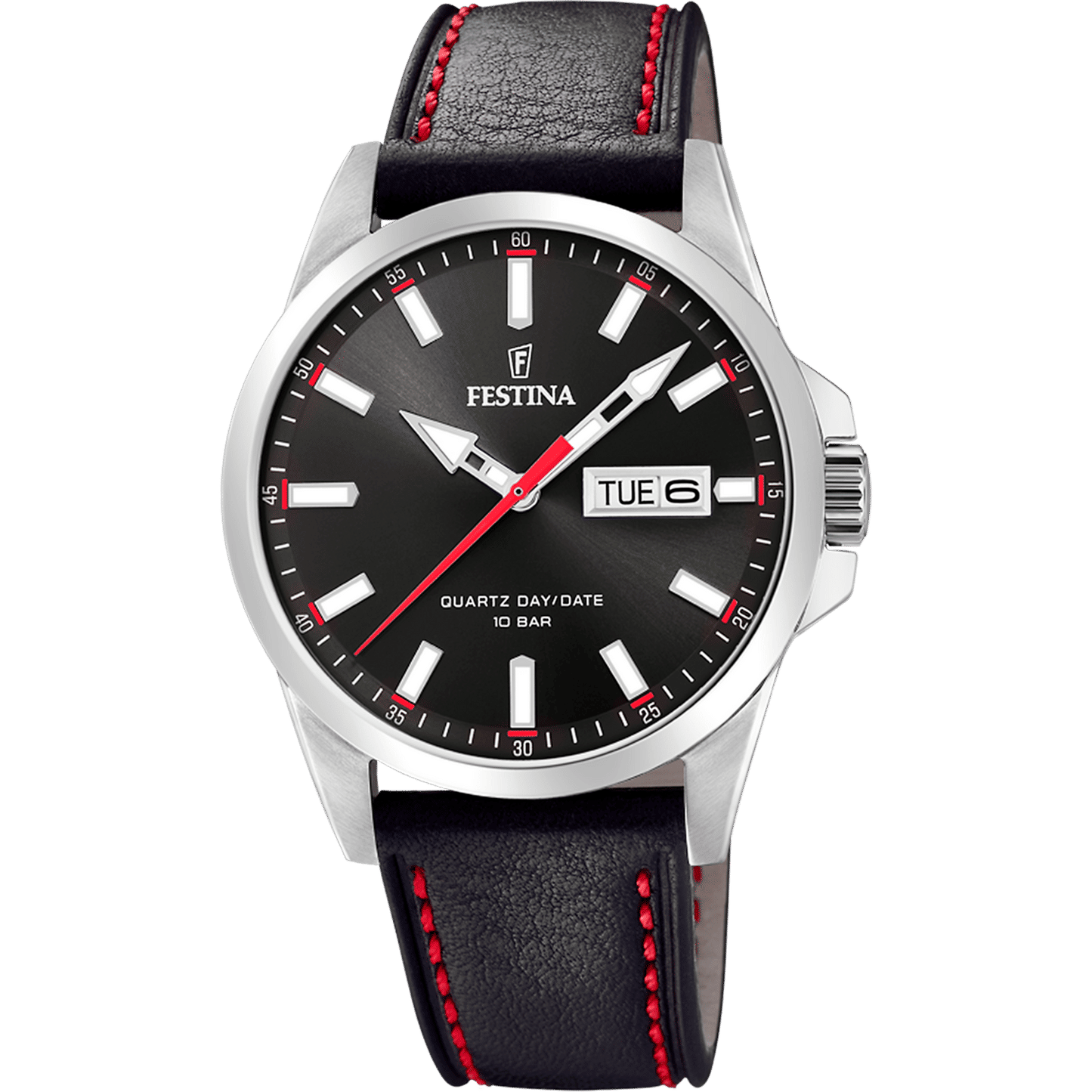 Festina Classics F20358/4 Herrenuhr • Schwarzes Lederarmband • Mineralglas