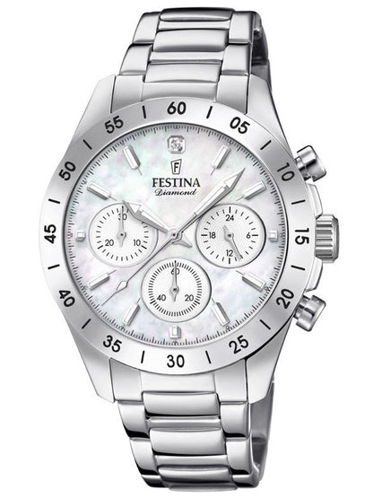 Festina Boyfriend F20397/1 Damenuhr • Perlmutt-Zifferblatt mit Diamanten • Chronograph
