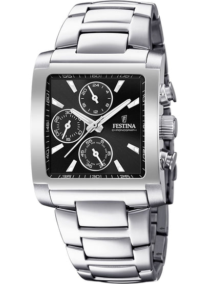 Festina Timeless F20423/3 Herrenuhr Schwarz • Chronograph • Edelstahlarmband