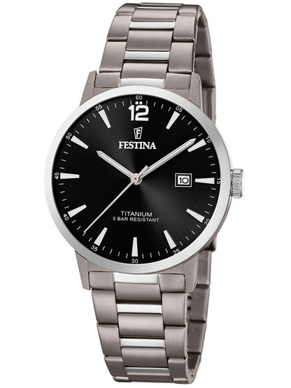 Festina Klassik Titanium F20435/3 Unisex Armbanduhr Schwarz • Titan-Chronograph • Mineralglas