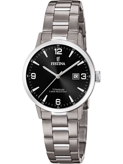 Festina Titanium F20436/3 Damenuhr Schwarz • Titangehäuse & -armband • Mineralglas mit Datum