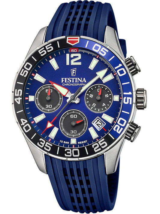 Festina Chronograph für Herren mit blauem Zifferblatt und Armband, Stahlgehäuse