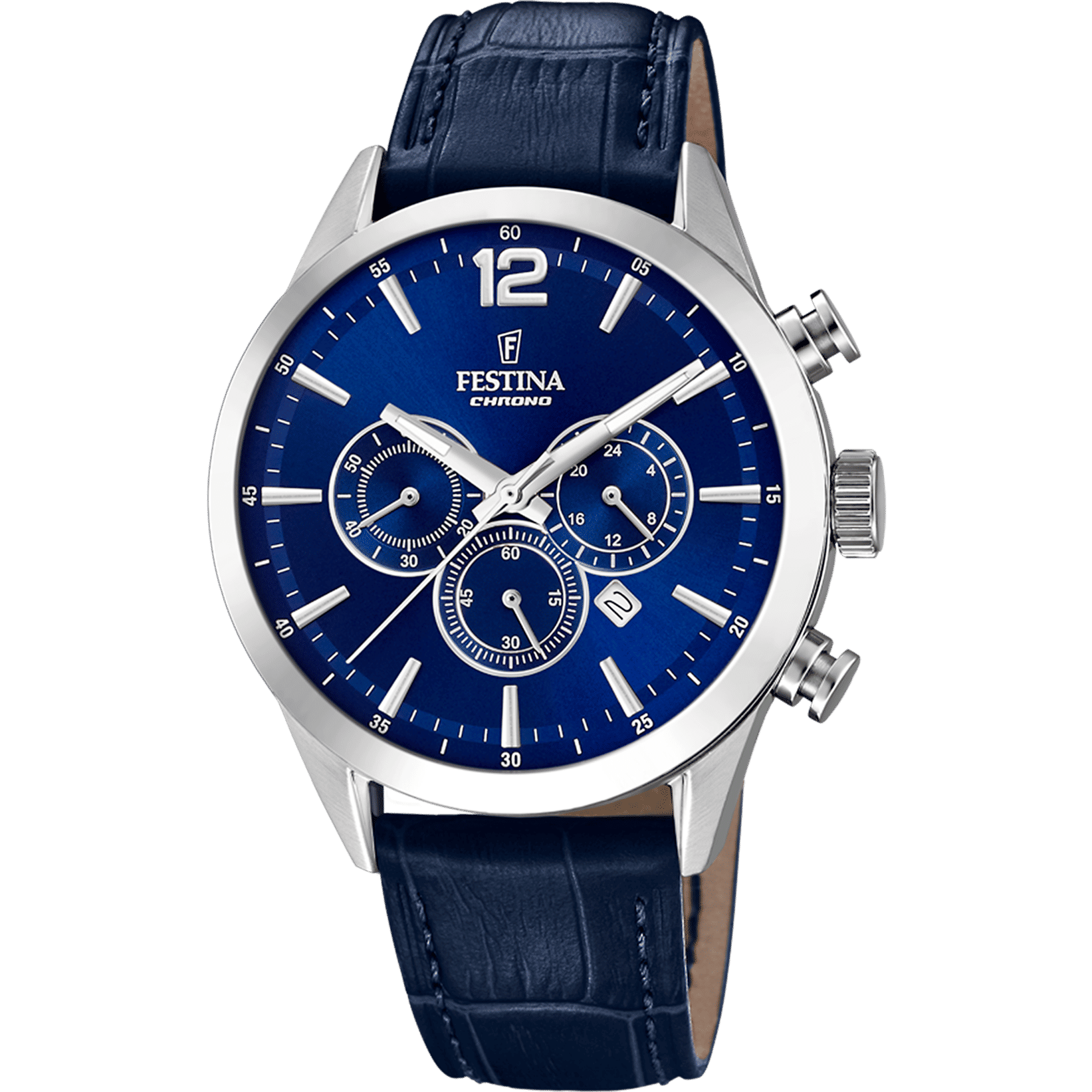 Festina Timeless Chronograph F20542/2 Herrenuhr Blau • Chronograph • Blaues Lederarmband