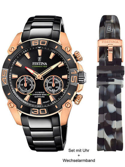 Festina Chrono Bike F20548/1 Herrenuhr Schwarz/Roségold • Chronograph Connected • Special Edition Set