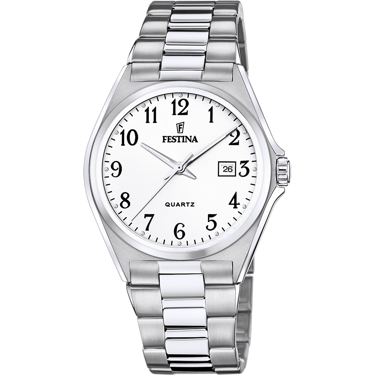 Festina Classics F20552/1 Herrenuhr Silber • Weißes Zifferblatt mit Datum • Mineralglas