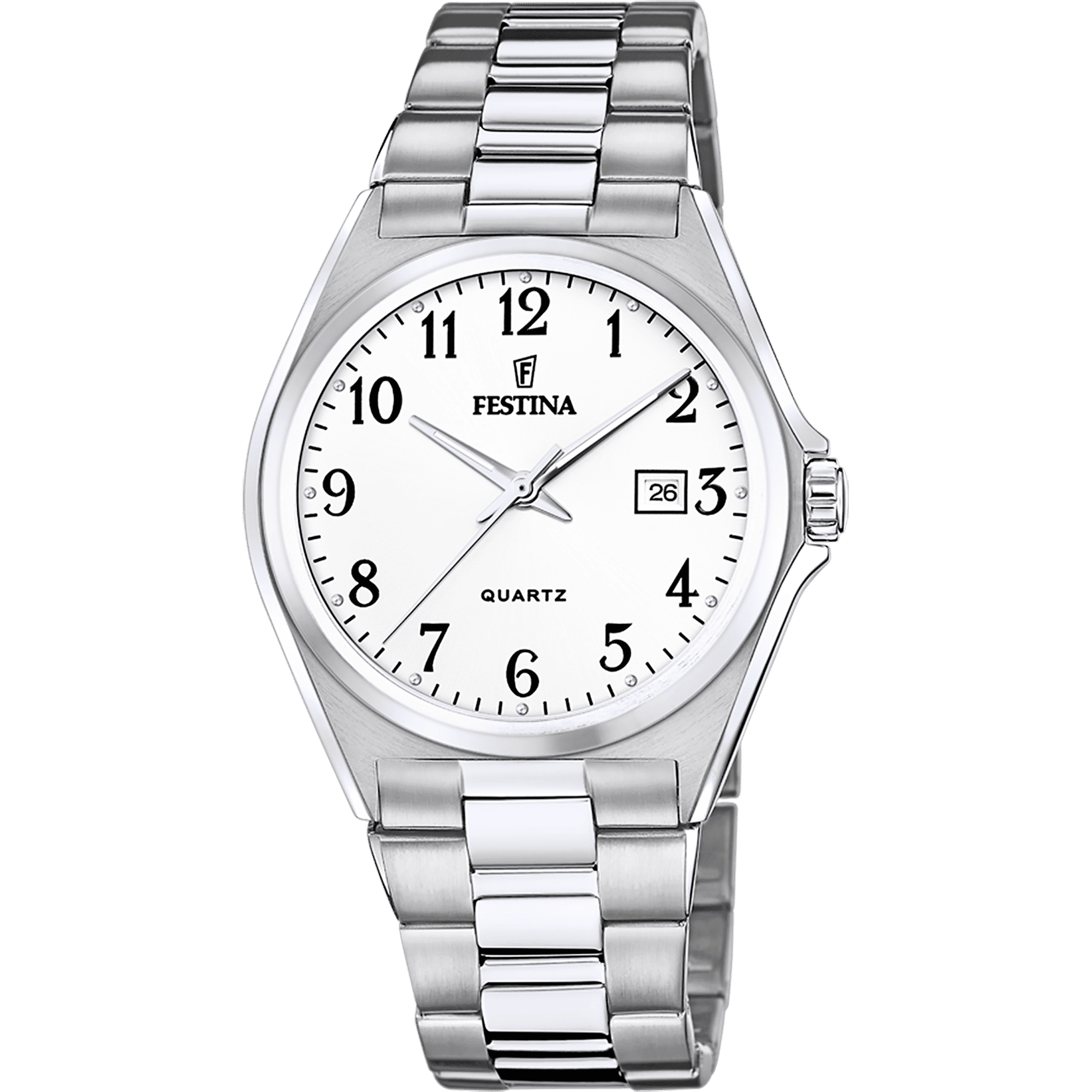 Festina Classics F20552/1 Herrenuhr Silber • Weißes Zifferblatt mit Datum • Mineralglas
