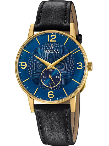 Festina Retro F20567/3 Herrenuhr Blau • Kalbslederarmband • Klassisches Quarzwerk