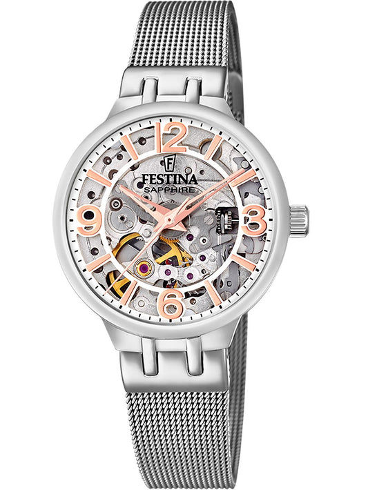 Festina Automatic Skeleton F20579/1 Damenuhr Silber • Saphirglas • Miyota Automatikwerk