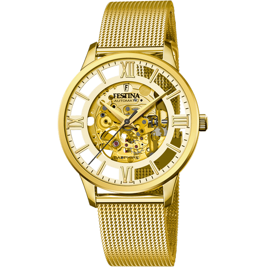 Festina F20667/1 Herrenuhr 42mm Gold • Automatikwerk • Edelstahlgehäuse