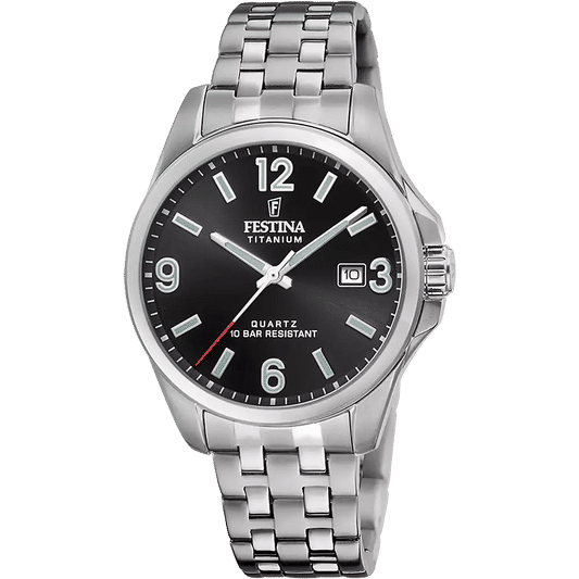 Herren-Armbanduhr mit rundem Gehäuse, schwarzem Zifferblatt und Datumsanzeige