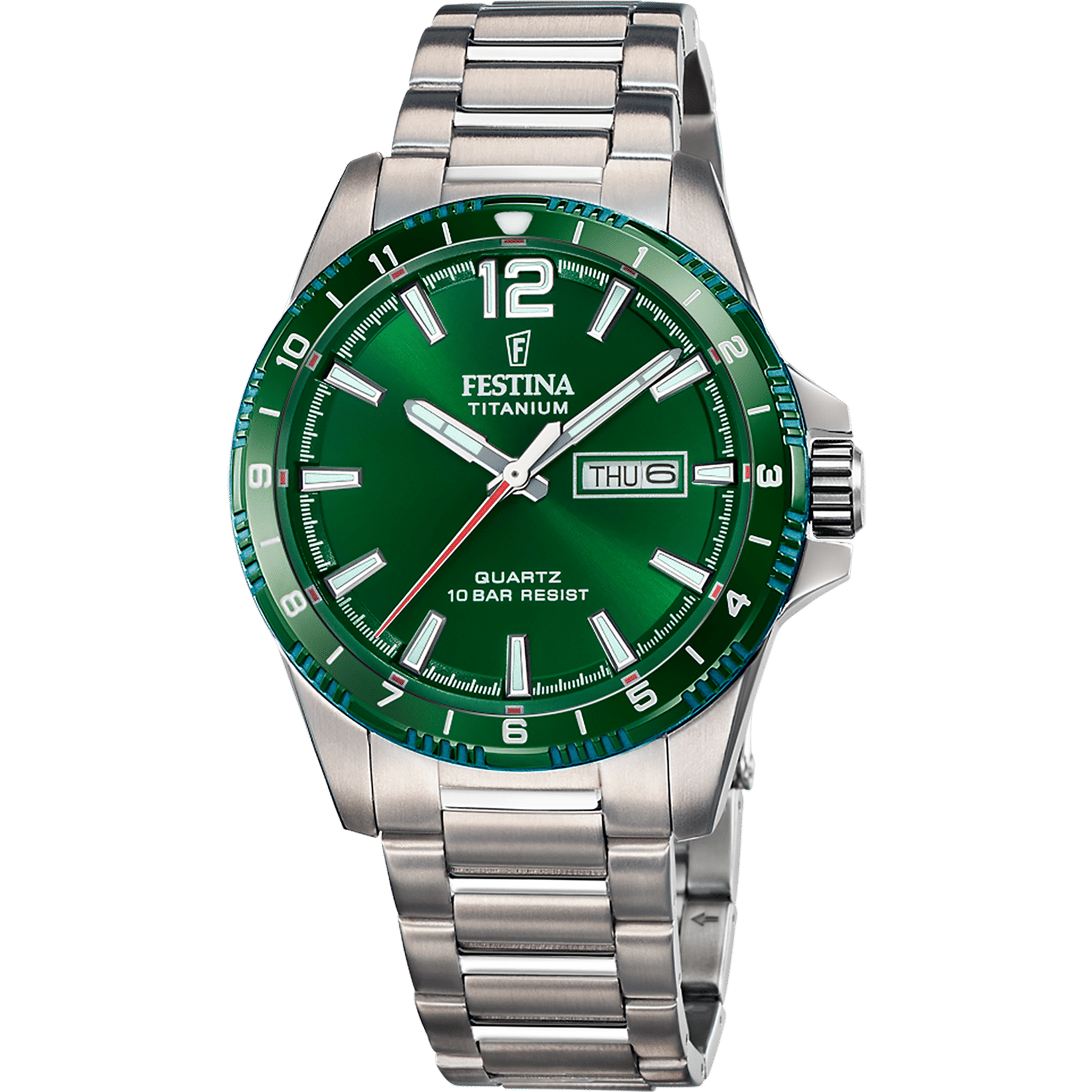 Festina Titanium F20698/3 Herrenuhr Grün • Titangehäuse & Titanarmband • 10 ATM