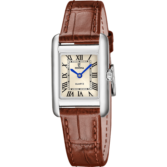 Festina On The Square F20773/2 Damen Armbanduhr • Lederarmband • Goldfarben