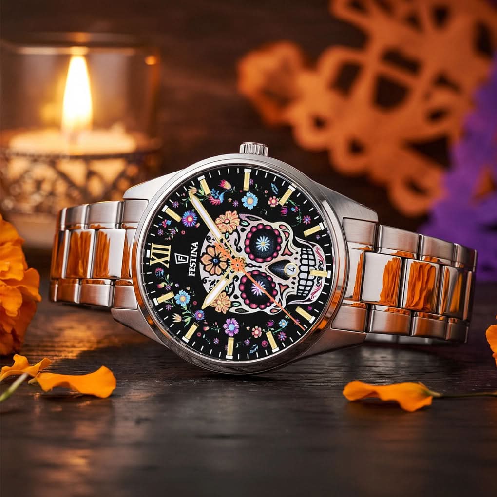 Festina Día de Muertos F20809/1 Men's Watch Black • Special Edition Day of the Dead • Engraved Case Back
