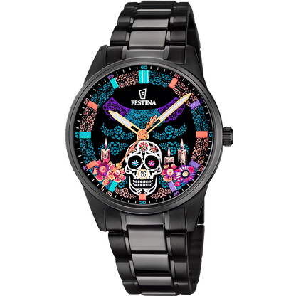 Festina Día de Muertos F20810/1 Men's Watch Black • Special Edition Day of the Dead • Engraved Case Back