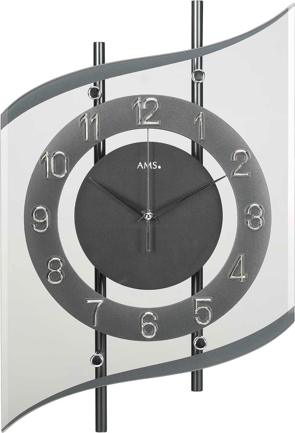 AMS Wall Clock 45x29 cm Metal, Glass • Modern Design • Radio-controlled