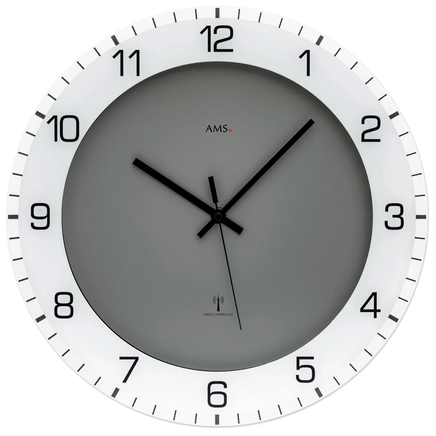 AMS Wall Clock 38 cm Ø Plastic, Glass • Precise Radio-Controlled Movement • Modern Design