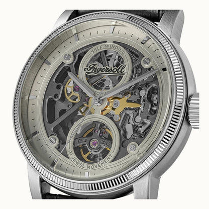Ingersoll Herrenarmbanduhr, Edelstahlgehäuse, Skelett-Ansicht mit Automatikwerk