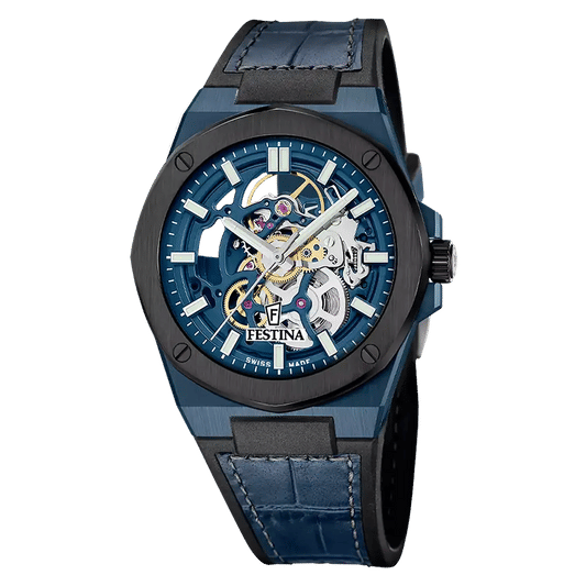 Festina Swiss Made F22011/1 Herrklocka Blå • Automatiskt Urverk Soprod P024 • Safirglas