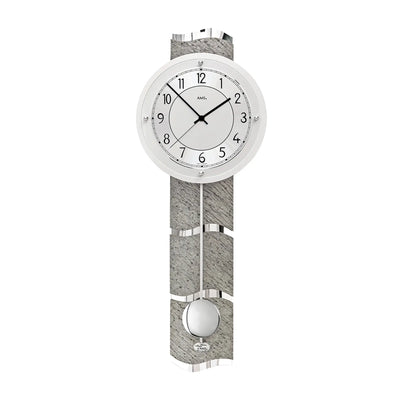 Pendel-Wanduhr mit rundem Zifferblatt und grauem Steinband, Pendel mit Kugel